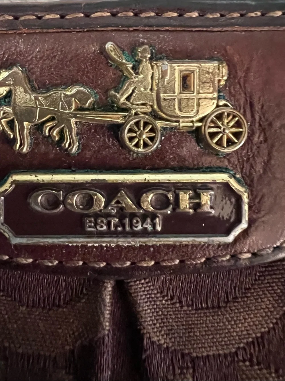 Coach Brown Signature C Pleated Compact Wallet